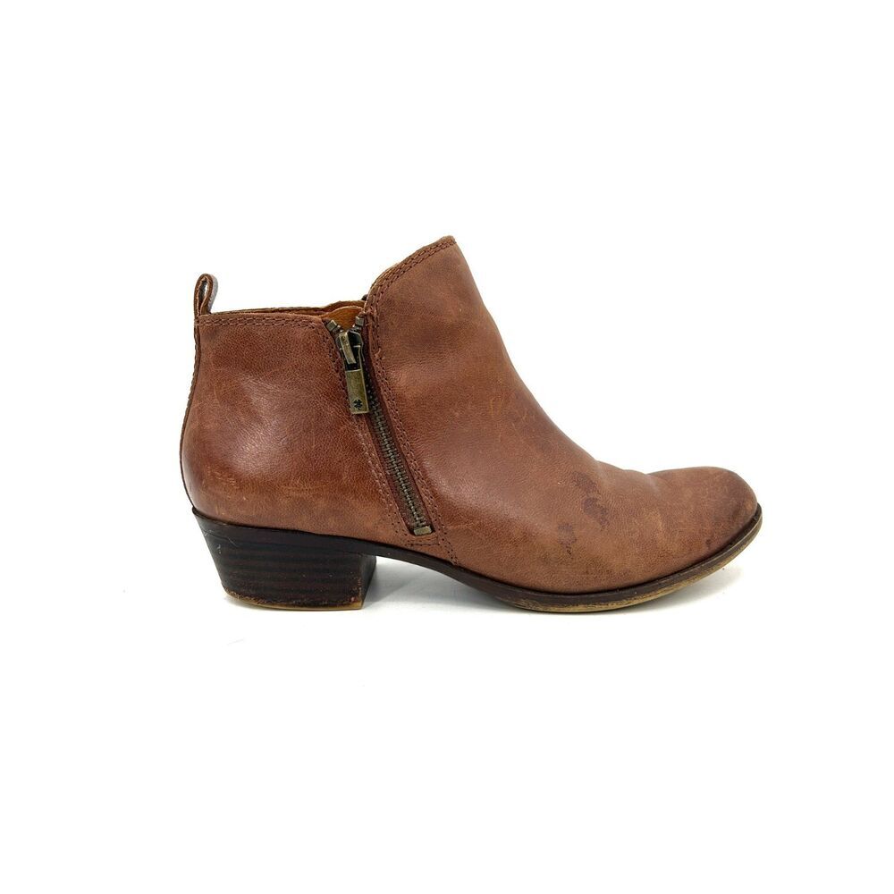 LUCKY BRAND Women's Basel Brown Leather Side Zip Ankle Booties Shoes Size 8.5